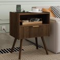 thumbnail image 1 of Mesita de noche moderna con cajón de almacenamiento, estante de madera abierto, mesita de noche decorativa con patas de madera maciza, 1 of 4