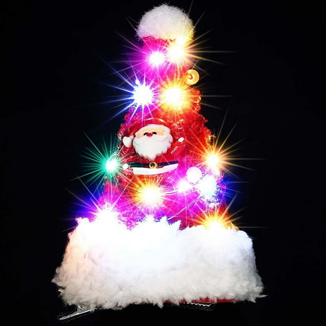 Pinzas para el pelo navideñas con luces LED de Bartosi, pinzas para el pelo con forma de gorro de Papá Noel, bonitas pinzas para el pelo navideñas, accesorios para el pelo navideños para mujeres y niñ