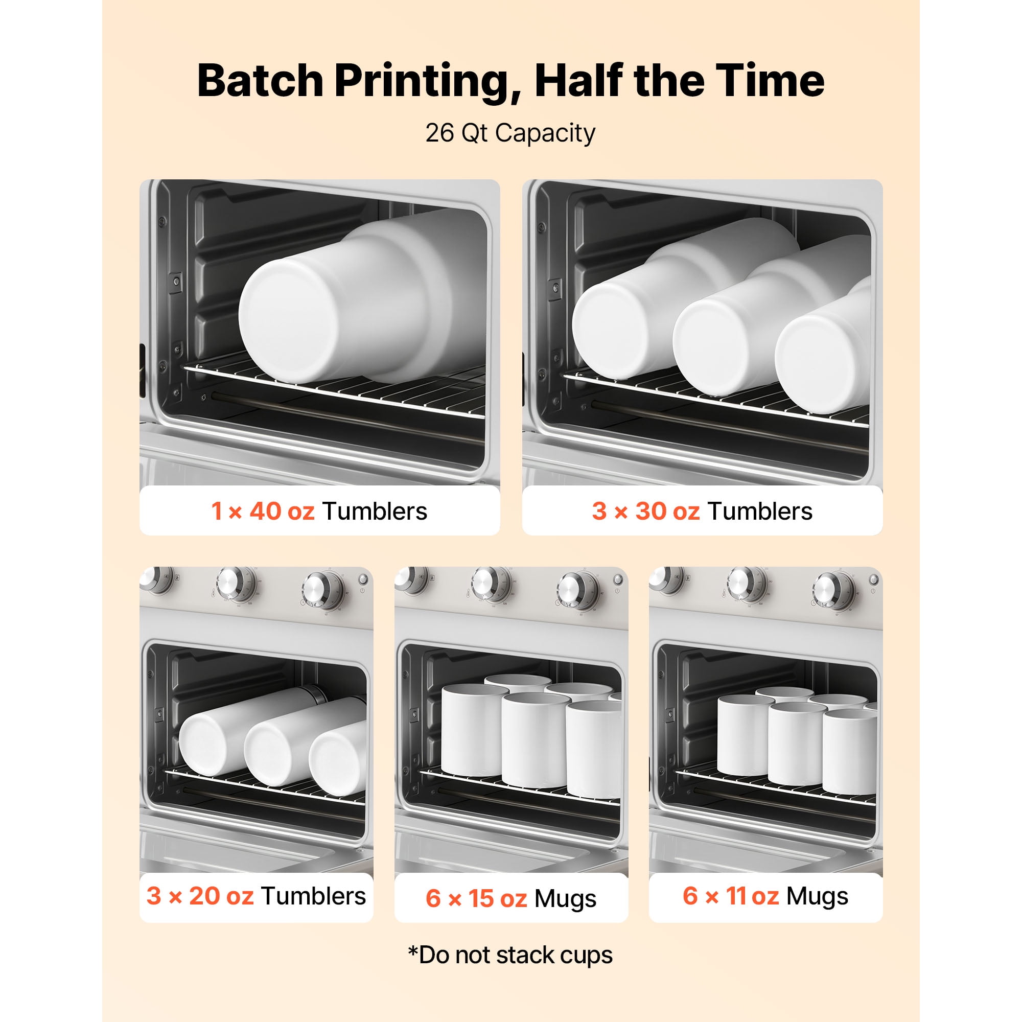 KFFKFF 26 Qt Sublimation Oven Machine, Compatible with 40oz Tumblers, Includes 50 Shrink Films, 1 Tape, and 2 Heat Gloves, 360° Turbo Convection for Sublimation Tumblers, Mugs, Bowls, Off-White