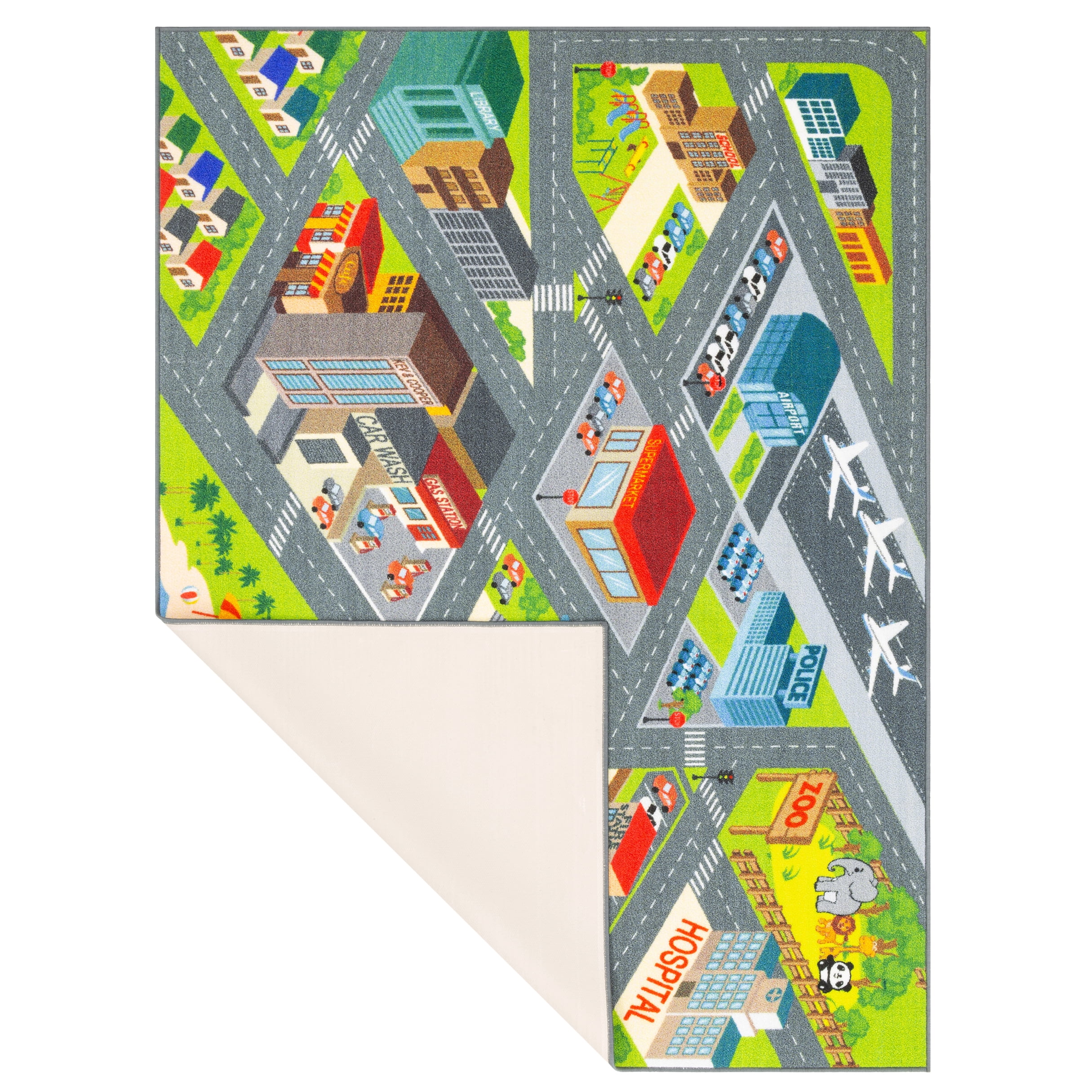 KC Cubs Playtime Collection Multicolored Polypropylene Road Map Educational Area Rug - 5'0" x 6'6"