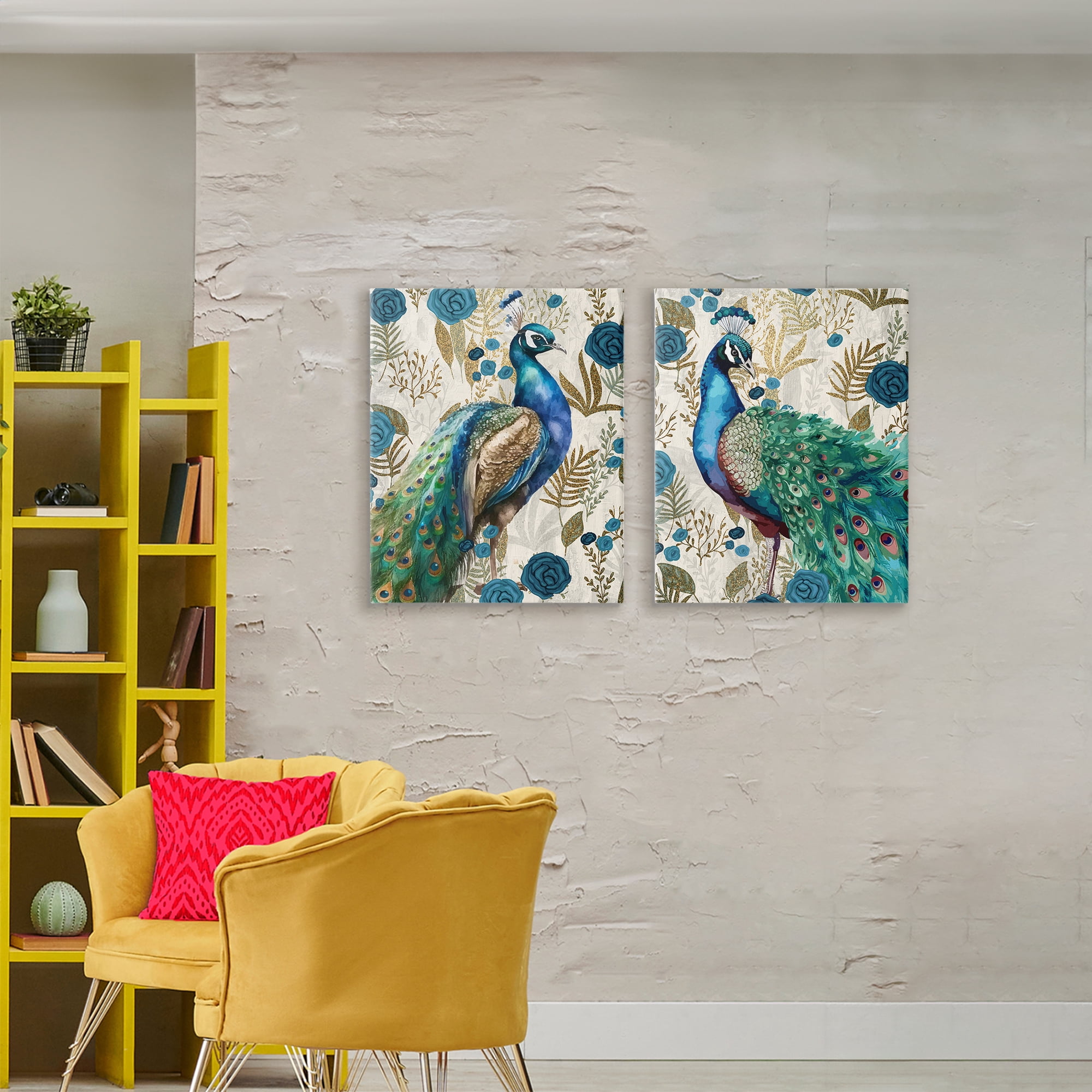 Stupell Industries Floral Peacock Pride 2 Piece Canvas Wall Art Set, design by Kim Allen