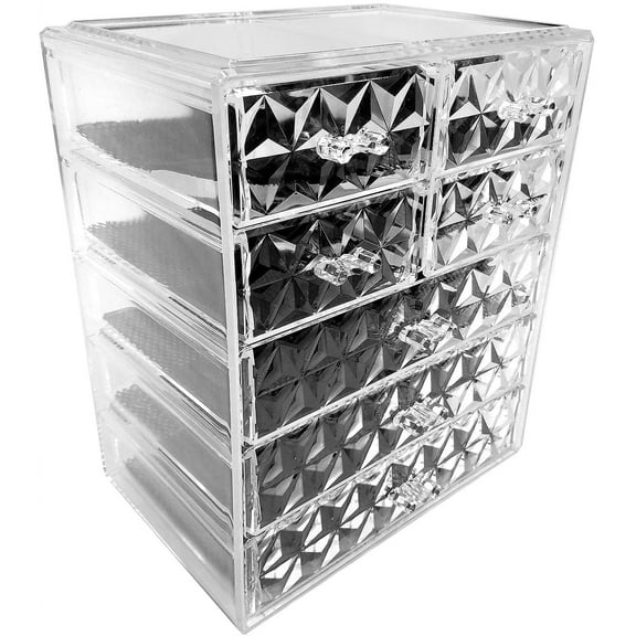 Sorbus Acrylic Cosmetic Makeup and Jewelry Storage Case Display, Spacious Design, Diamond Pattern, 3 Large/4 Small Drawers