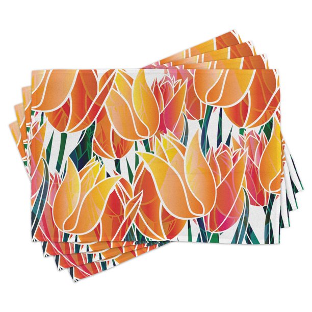 Tulip Placemats Set of 4 Exquisite Flourishing Tulip Garden with Vivid