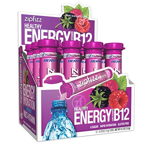 Zipfizz Healthy Energy Drink Mix, Hydration with B12 and Multi Vitamins, Berry, 12 count