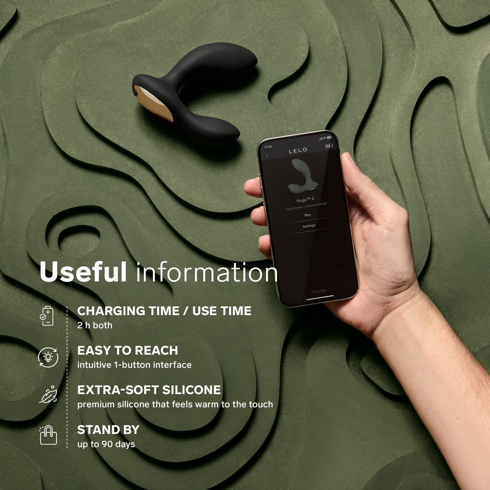 LELO HUGO 2 Prostate Massager App Connected Silicone Anal Vibrator for Men, Black