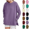 thumbnail image 7 of FAIWAD Oversized Sweatshirt for Women Crew Neck Long Sleeve Casual Side Slit Zipper Pullover Tops, 7 of 7