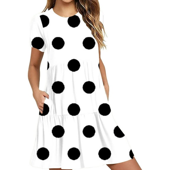 DeHolifer Womens T-Shirt Dress with Pockets Summer Scoop Neck Ruffle Dress Casual Soft Print Graphic Short Sleeve Sundress White L