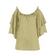 thumbnail image 4 of Bigersell Womens T Shirts Casual Women's Summer Printed Short Sleeve Strappy Cold Shoulder T-Shirt Tops Blouses Big & Tall Button-Down V-Neck Short Sleeve Blouses and Tops Style B43127, Army Green M, 4 of 5