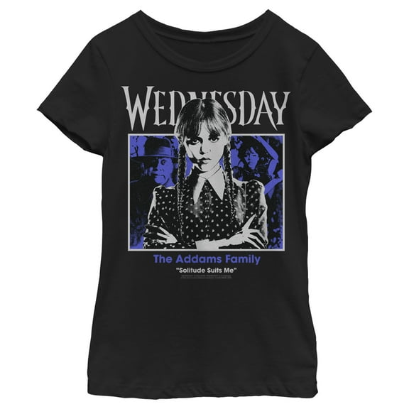 Girl's Wednesday Solitude Suits Me Portrait Graphic Tee Black X Large