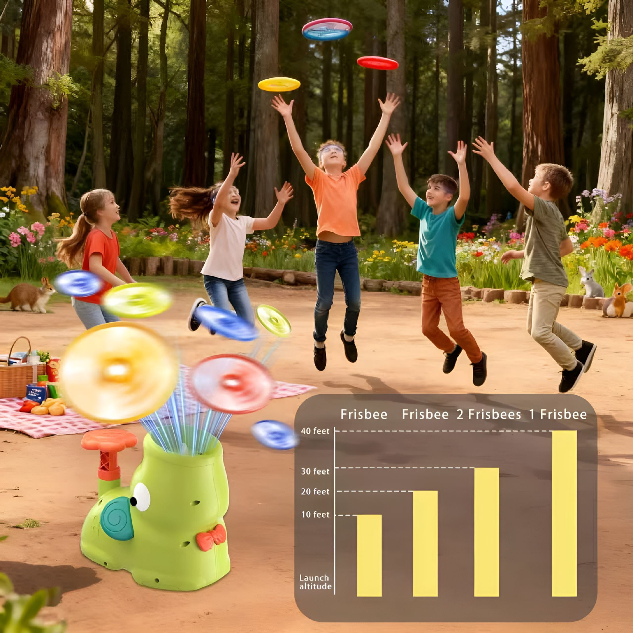 CYFW Stomp Flying Disc Launcher Toys，Outdoor Flying Disc Launcher Toy Chasing Games， Outside Yard Activities Chasing Toy，Outdoor Toys for Kids 3-8 Year Old(Elephant)