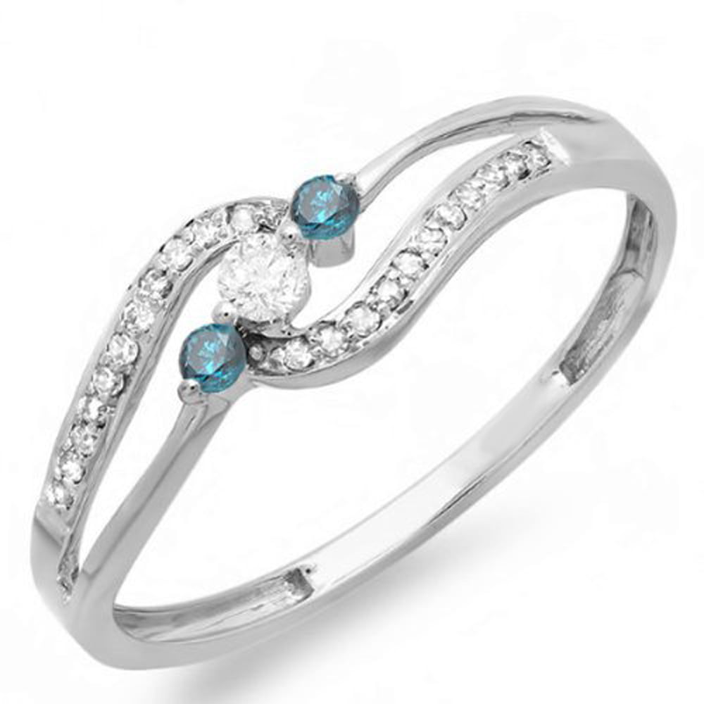 10K Round Cut Blue Diamond Ladies Fashion Right Hand Ring 1/2 CT White Gold Dazzlingrock Collection 0.20 Carat ctw 