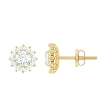Rosec Jewels Round Moissanite Flower Stud Earrings with Halo (1.25 CT, D-VS1 Quality), 14K Yellow Gold