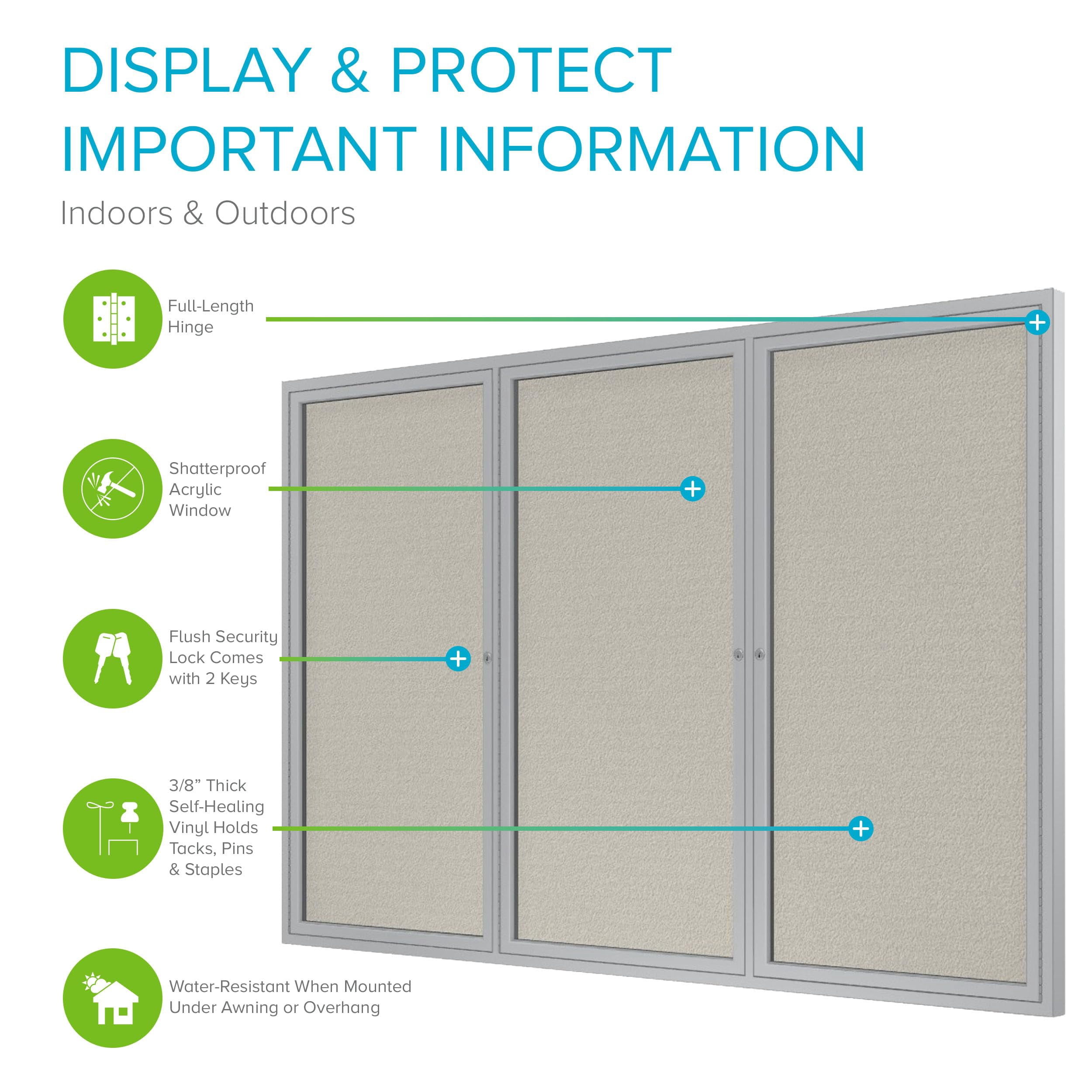 Ghent's Vinyl 36" x 72" 3 Door Enclosed Bulletin Board in Ivory