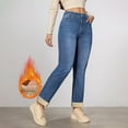 thumbnail image 6 of Rotm Fleece-Lined Jeans Women's Fleece Lined Jeans Women Straight Leg Winter Fleece Lined Pants High Waist Lined Jeans Heated Wide Leg Jeans Blue,L, 6 of 7