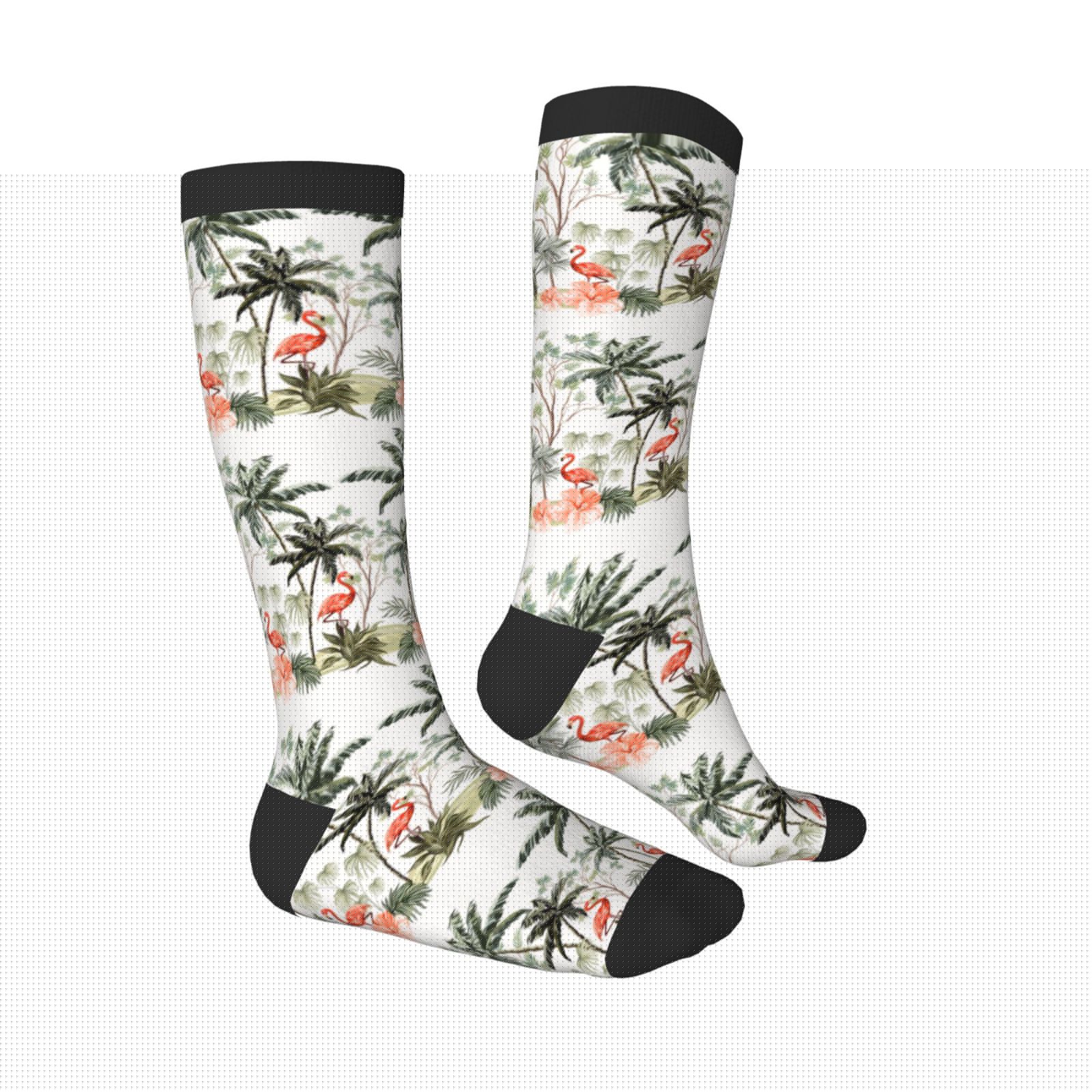 thumbnail image 3 of Picia Women Crew Soft Moisture-wicking Socks Flamingo Palm Trees Pattern Design Cotton Socks, One Size fit All, 3 of 9