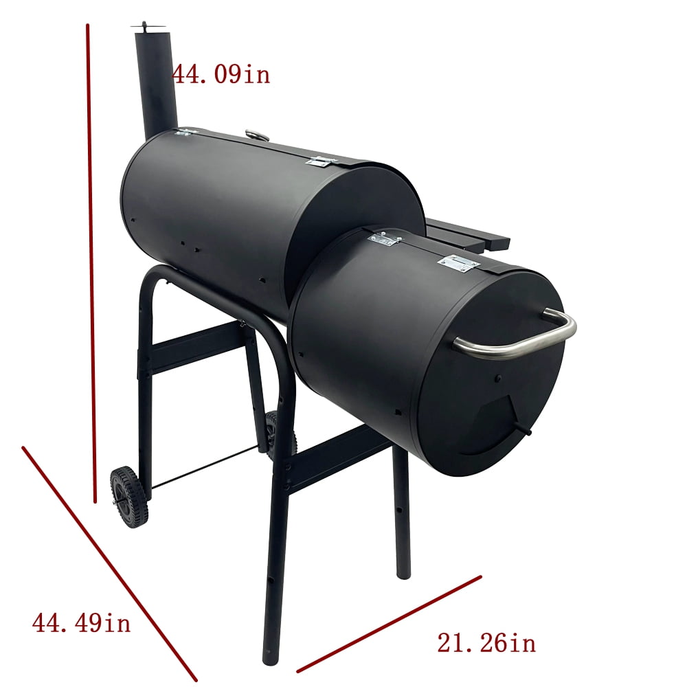 30" Domestic BBQ Charcoal Grill Offset Smoker with Cover Work Space for Outdoor Camping Patio Cooking Backyard Party Black