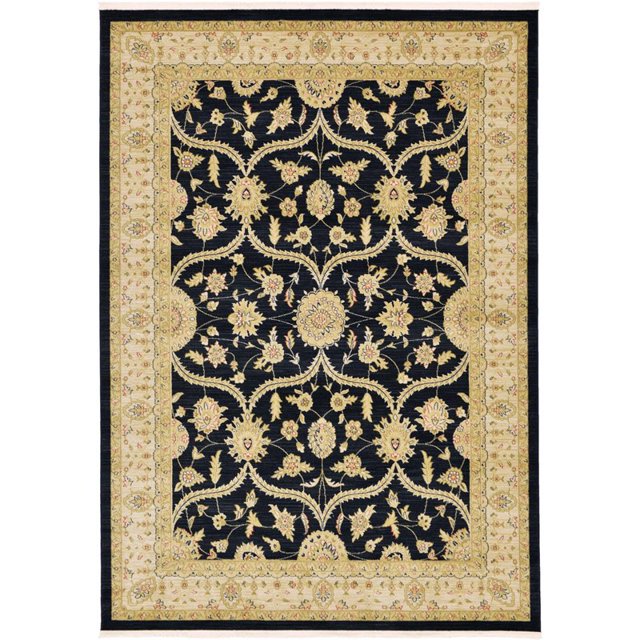 Unique Loom Edinburgh French Floral Design Rug 7' x 10' Rectangle Black/Beige
