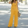 thumbnail image 2 of Women 2 Piece Outfits Boho Casual Solid Color Vest Sleeveless Top Loose Wide Leg Pants Trousers Two Piece Set Suit Womens Summer Capris Lightweight Casual, 2 of 5