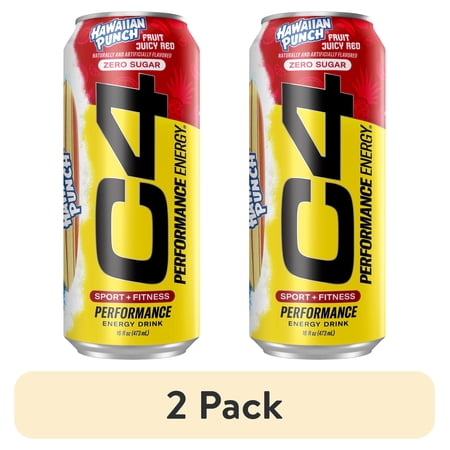 (2 pack) C4 Performance Energy Drink, Hawaiian Punch, 16oz, Single Can