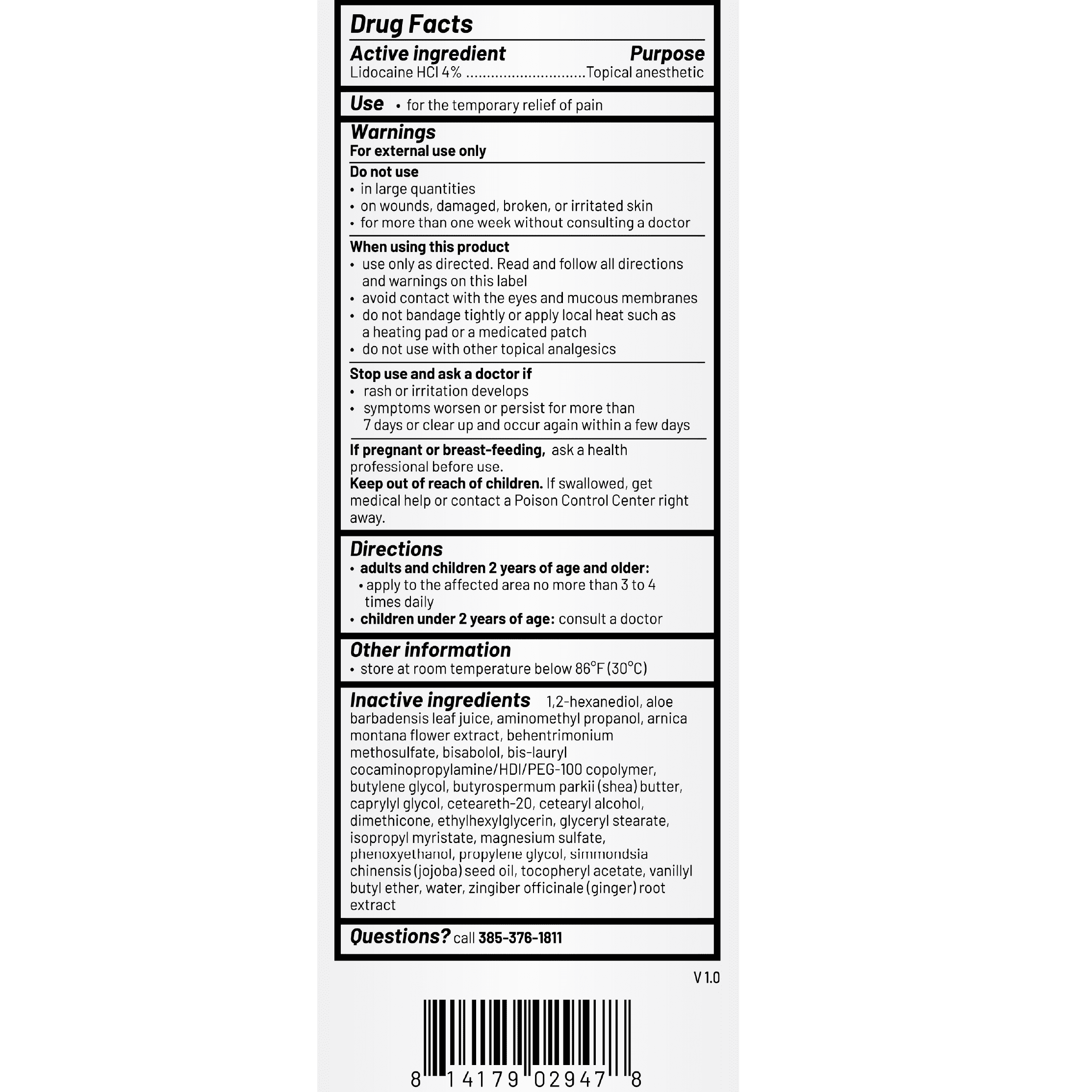 KT Pain Relief Cream Roll-on Magnesium with Arnica & 4% Lidocaine, 2.5 fl oz