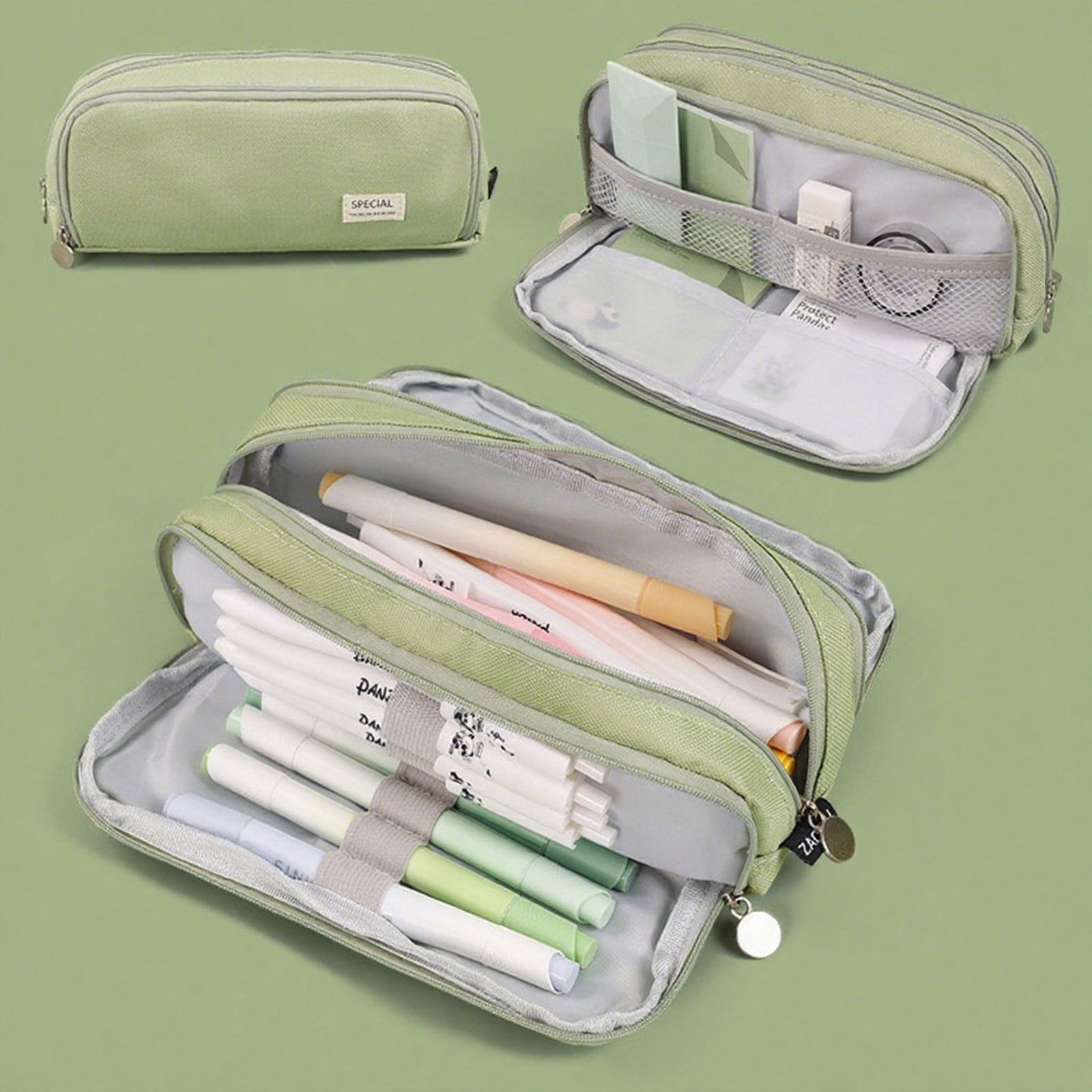 Wovilon 1 Pack Multi-Layer Fabric Pencil Case, 8.6"x2"x3" Japanese Korean Style Pen Holder, Large Capacity Stationery Organizer, Wear-Resistant Student School Bag