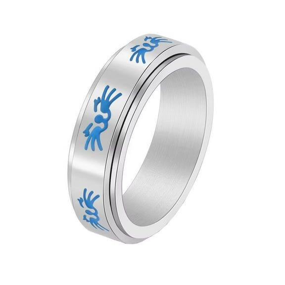 PAMTIER Men's Stainless Steel 6mm Luminous Glow Simple Cute Fortune Cat Face Lucky Rotatable Fidget Ring Toy Finger Anxiety Band Silver Size 5