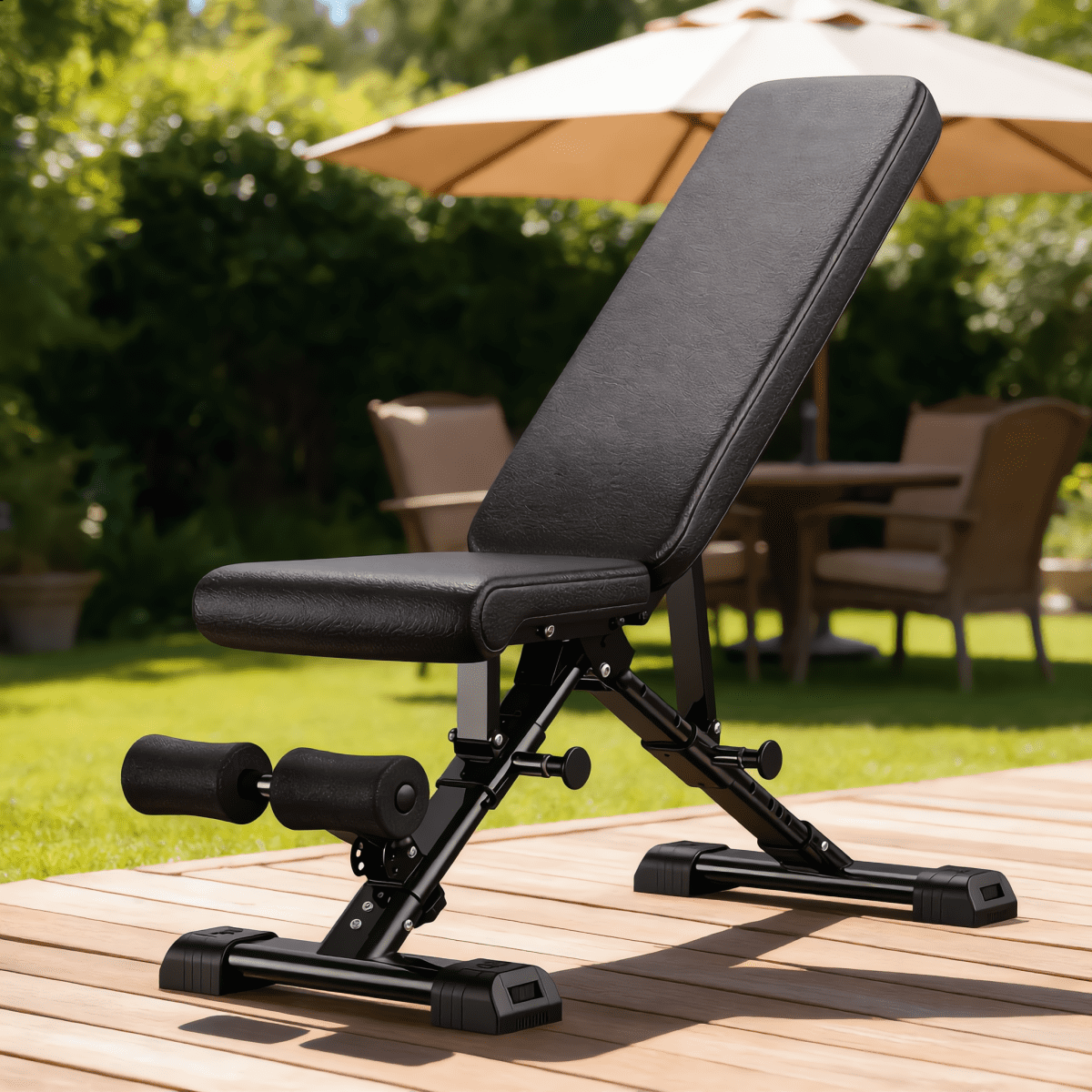 Foldable Adjustable Dumbbell Bench with 2 Resistance Bands, Multi-Purpose Incline Decline Workout Bench, Home Gym Strength Training Equipment for Full Body Exercise