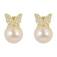 thumbnail image 1 of Pendientes de mariposa con diamantes de imitación para mujer, pendientes de lazo, pendientes de cristal dorado, pendientes de tuerca de plata de ley con circonita cúbica, 1 of 5