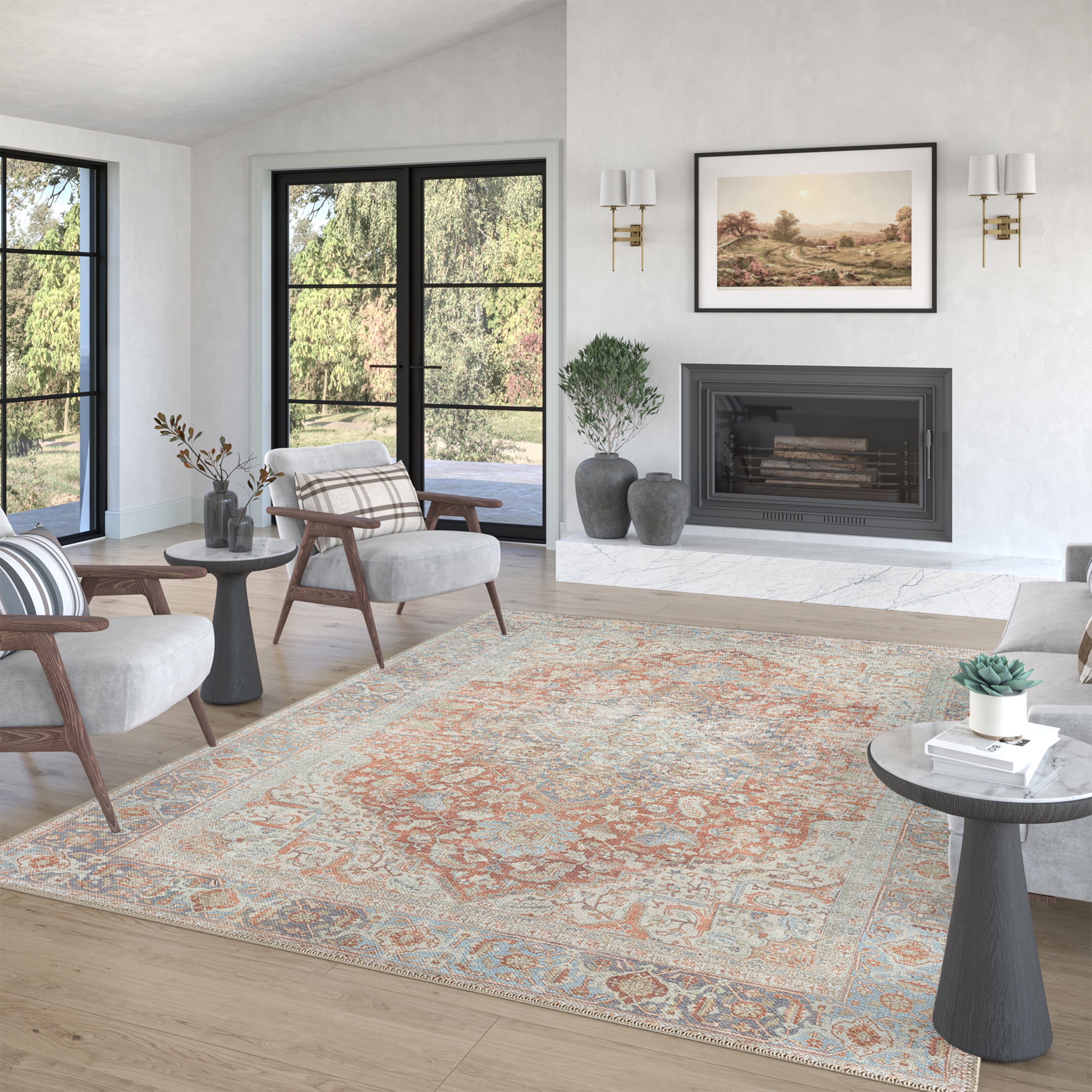 Traditional 5x7 Area Rug (5'3'' x 7'3'') Oriental Rust, Beige Living Room Easy to Clean Machine Washable