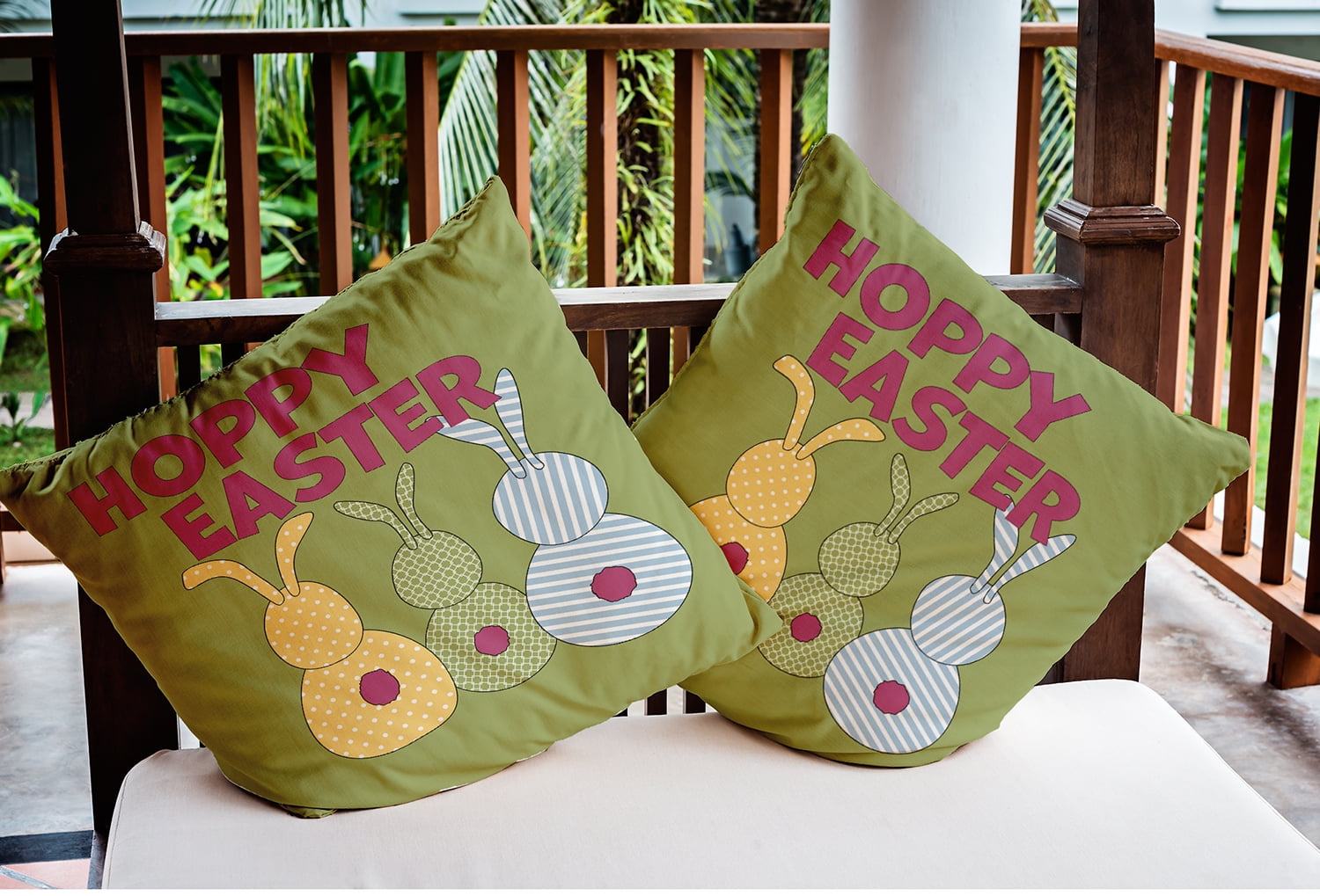 18" x 18" Simply Daisy Hoppy Easter Indoor/Outdoor Pillow, Apple Green Qty 1