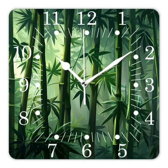 10 Inch Wall Clock Battery Operated Square Clock for Office, Kitchen, Outdoor, Living Room,Bamboo with Stem Green Leaves Tropical Botanical Plant on Beige Amazing