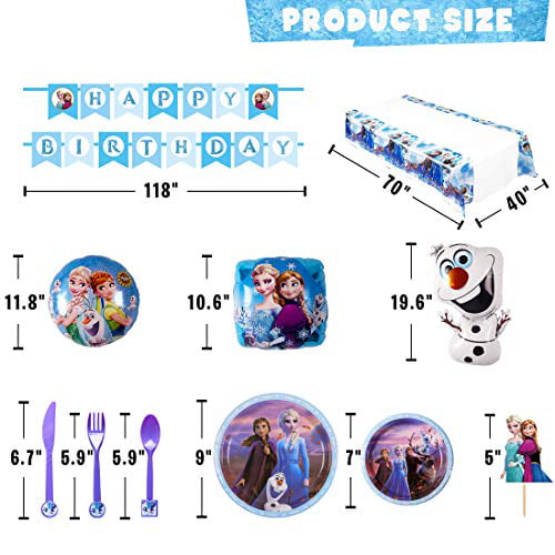 Frozen Birthday Party Supplies Set 82pcs Birthday Decorations,10-Kids Birthday Theme Party includes Happy Birthday Banner,Tablecover,Plates,Knives,Spoons,Forks,Cake Toppers,Foil Balloons 