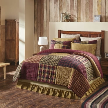VHC Brands Quilt Twin, Cotton Quilt, Country Bedding, Connell Collection, Size - 90x70, Burgundy