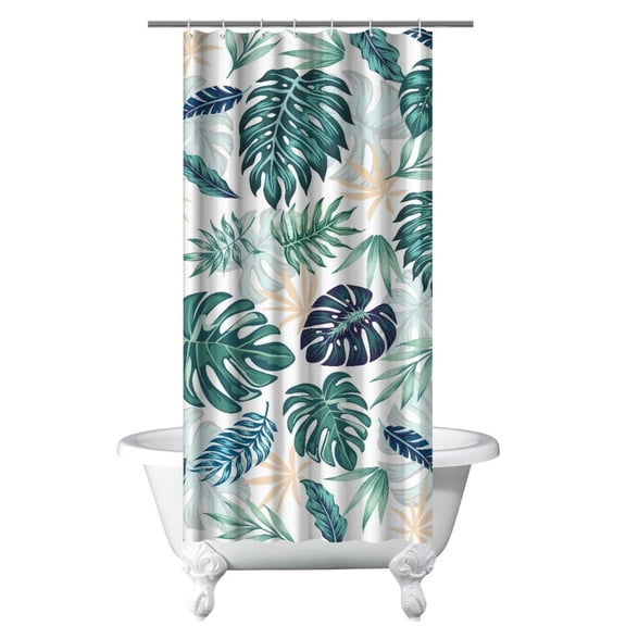 Exotic Palm Tree Boho Shower Curtain, Waterproof Fabric with Hawaiian Paradise and Safari Jungle Island Prints, Machine Washable, Includes 6 Hooks