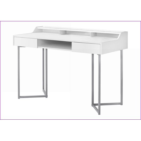 Desks 48” Home Office Computer Desk with Storage Drawers & Open Cubbies Modern White Laminate Grey Metal | White | MDF