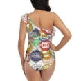thumbnail image 5 of Pofeuu Travel Stamp Print Women's One Piece Swimsuits One Shoulder Swimwear Asymmetric Ruffle Monokinis Bathing Suits-X-Large, 5 of 6