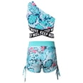 thumbnail image 2 of YEAHDOR Girls 2Pcs Swimsuit One Shoulder Criss Cross Waistline Swim Tank Top with Drawstring Shorts Swimming Set for Bathing Beach Pool Leaf 12, 2 of 7