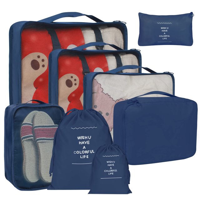 Set de 8 maletas Packing Cubes Kingdalux, color azul marino