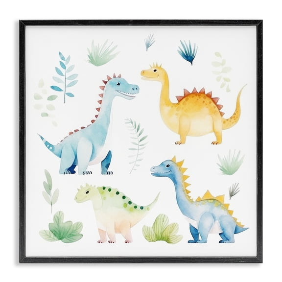 Stupell Industries Playful Dinosaur Wonderland Black Framed Giclee Art, design by Lazar Studio