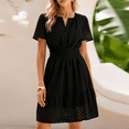 thumbnail image 6 of SOMER Women's Summer Dresses A-Line Mini Dress V Neck Short Sleeve Hollow Out Lace Ruffle Boho Beach Dress Black, 6 of 7