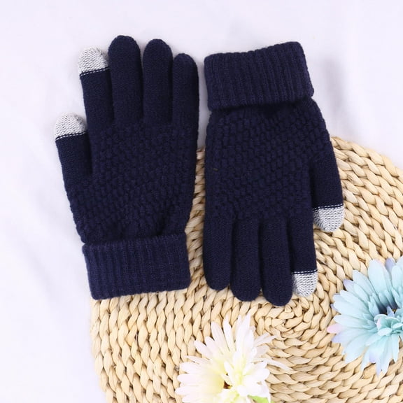 GOOHOCHY Gloves Blue Woolen Touchscreen Compatible For Women Cycling 1 Pair 7.5x3.9x0.4in