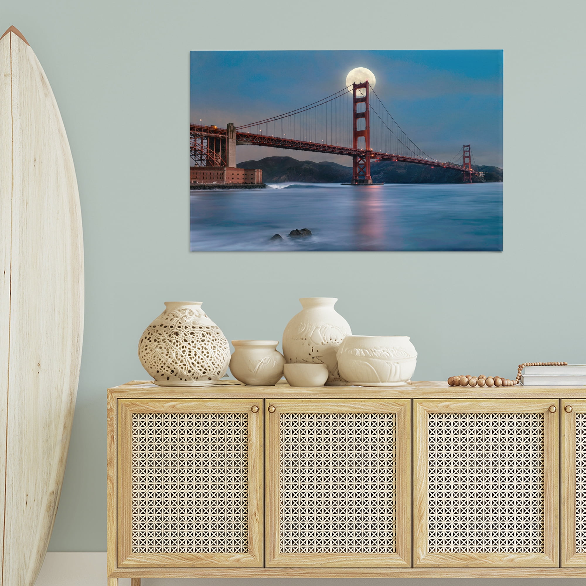 Stupell Industries Moonlit Bridge Landmark Scenic & Cityscapes Painting Wrapped Canvas Art Print Wall Art, 45 x 30