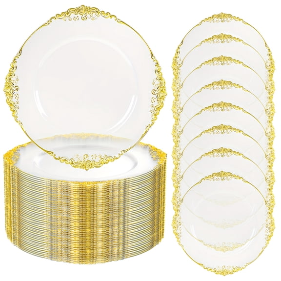 20/50pcs Golden Charger Plates 13inch - Embossed Design for Wedding, Party & Catering Events - Decorative Charging Plates for Dinner Service