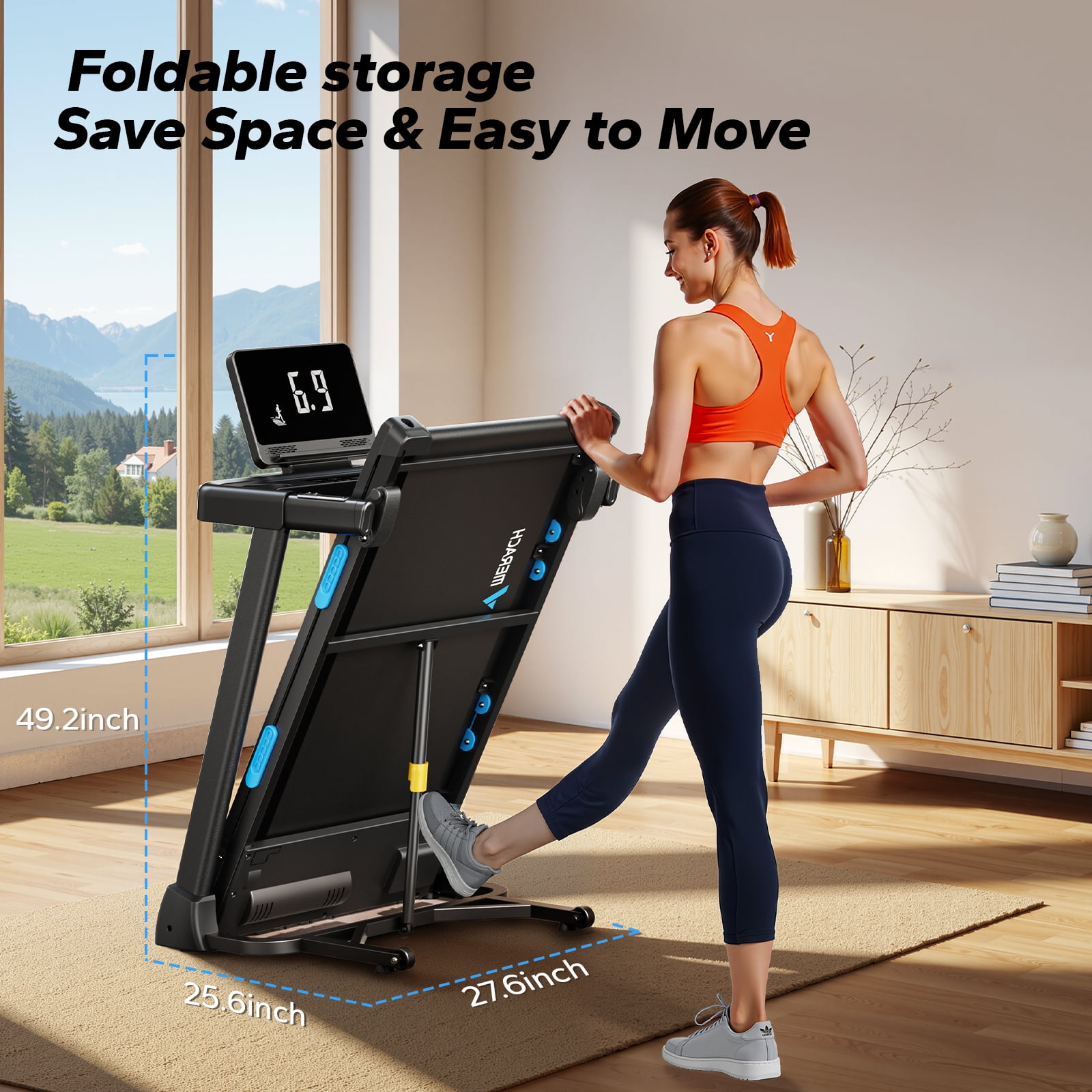 MERACH Folding Treadmill with 15% Auto Incline, Fitness Treadmill for Home with APP, 300 lbs Capacity