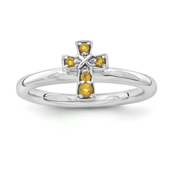 Citrine Sterling Silver Rhodium Cross Ring