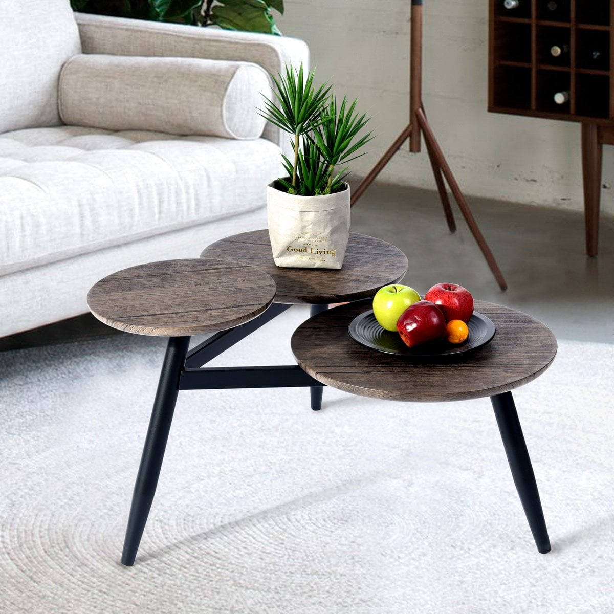 Topcobe Coffee Table, Small Wooden Round Sofa End Tables Sets for
