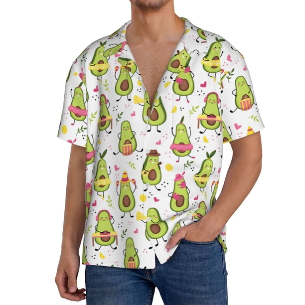Balery Avocado Playing Music Camisa Casual de Manga Corta con Botones para Hombre, Texturizada, Estilo Cubano, para Playa, Verano-4X-Large