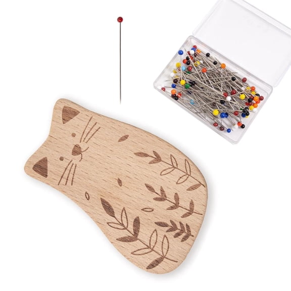 Yammee Magnetic Pin Holder with 100 Straight Sewing Pin for Needlework Wood Pin Cushion