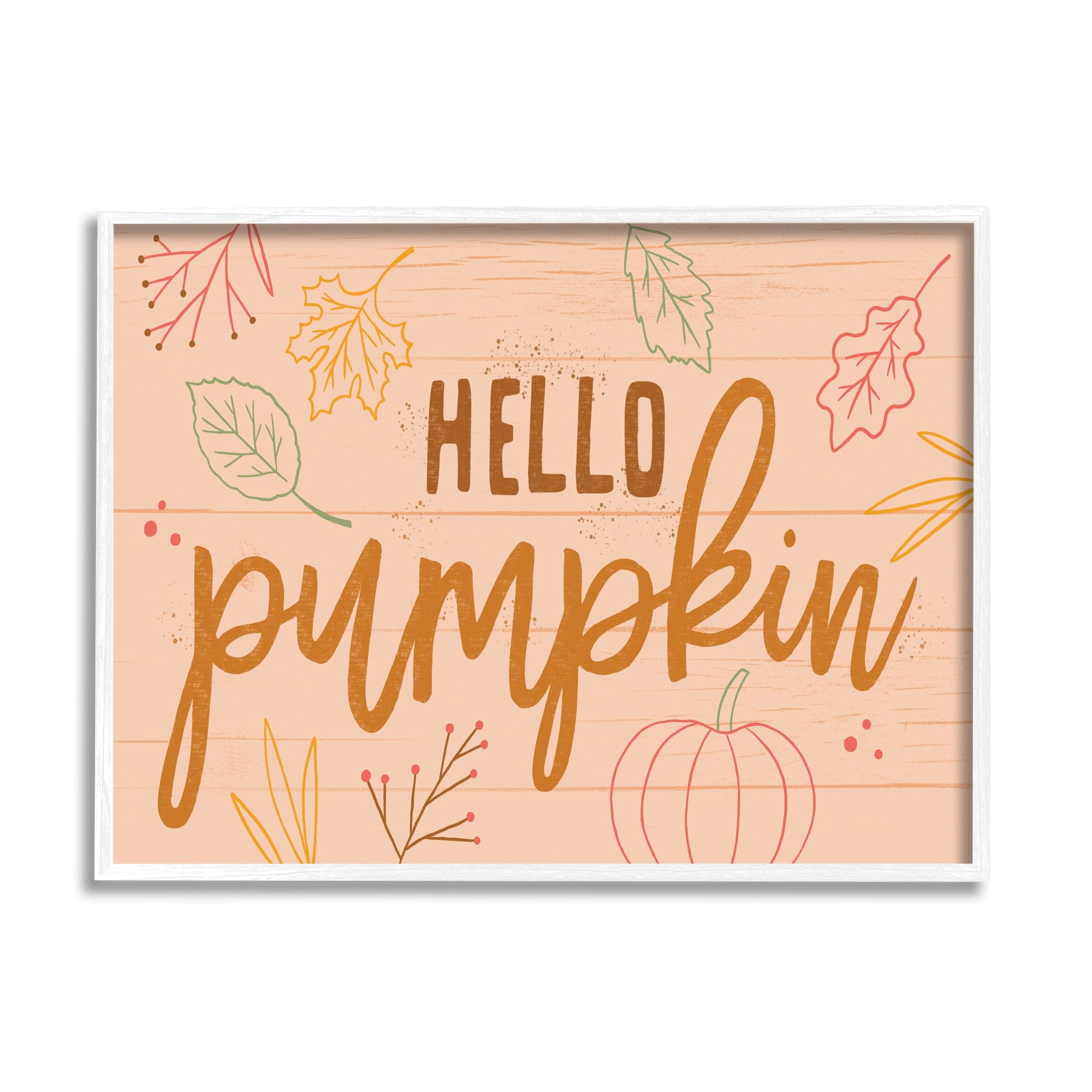 Hello Pumpkin Patterned Botanicals Autumn Phrase Design Inspirational Graphic Art Framed Art Print Wall Art