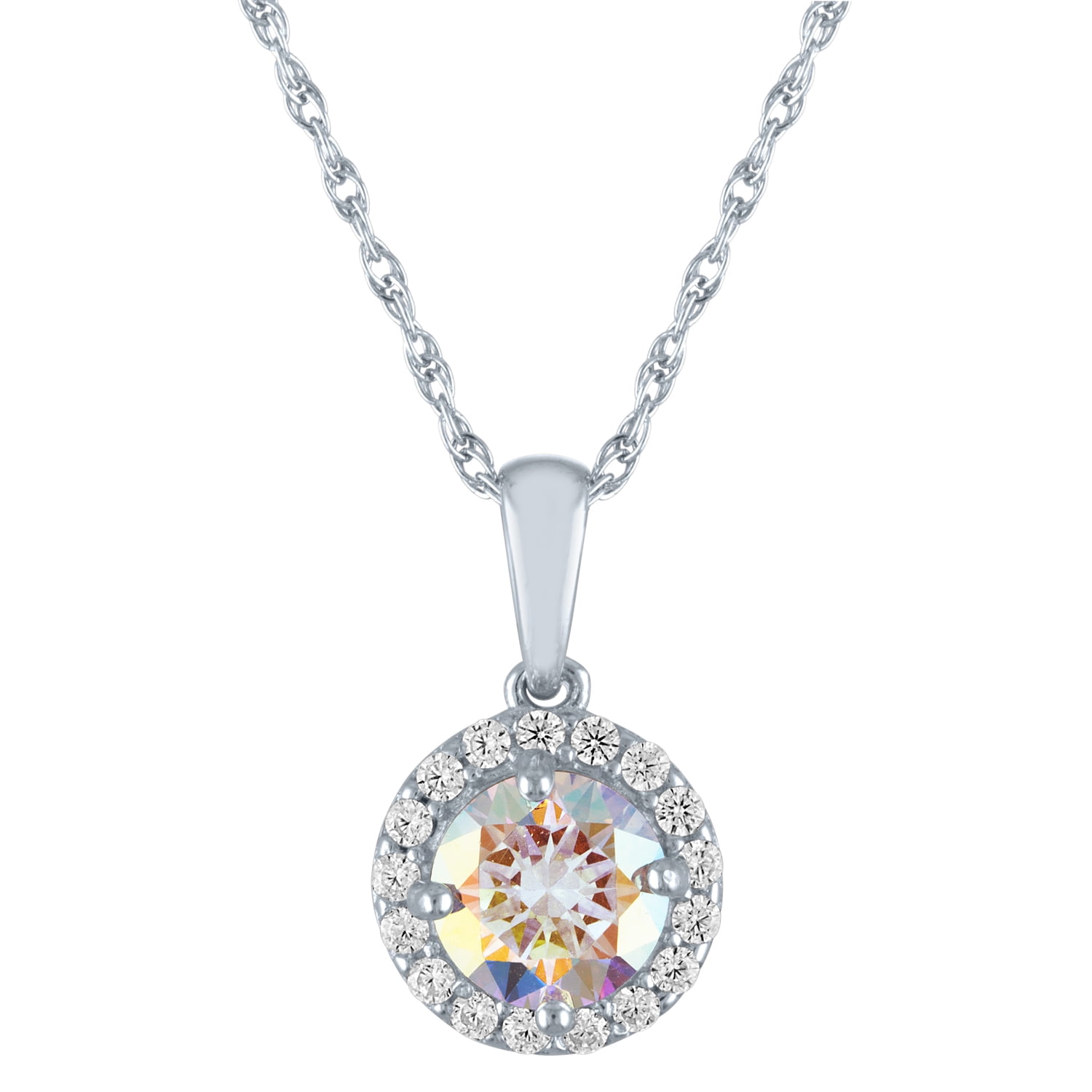 Brilliance Simulated Aurora Borealis and CZ Sterling Silver Round Pendant, 18"